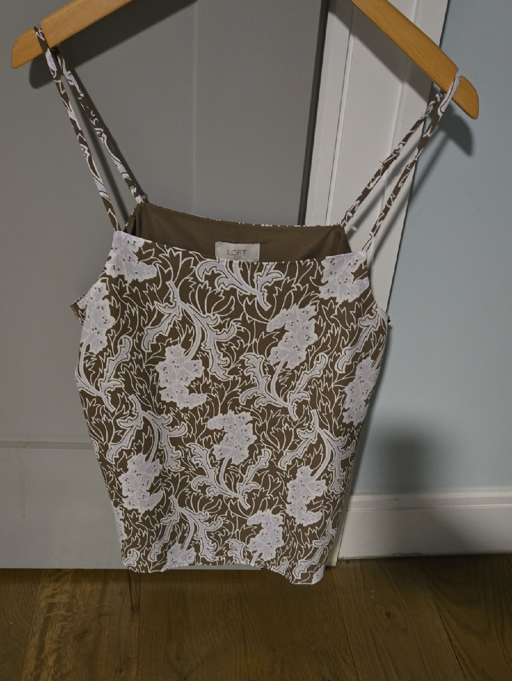 LOFT Brown and White Floral Spaghetti-Strap Cami
